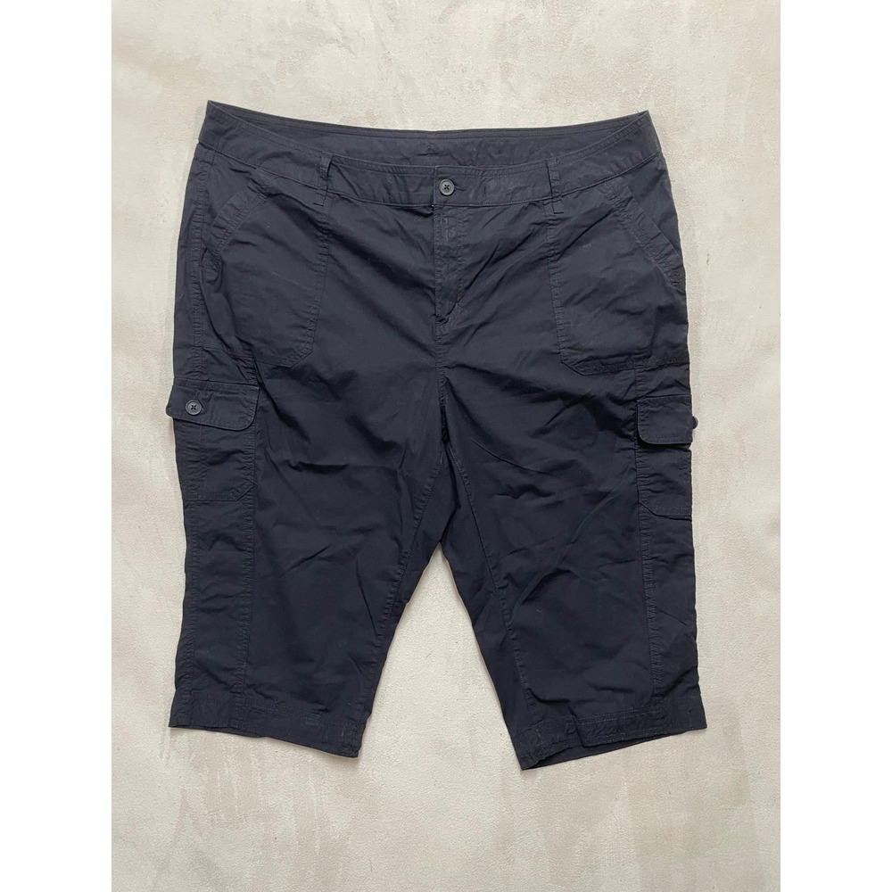 St Johns Bay Womens 22W Black Cargo Capri Pants Cotton Stretch Utility Cropped